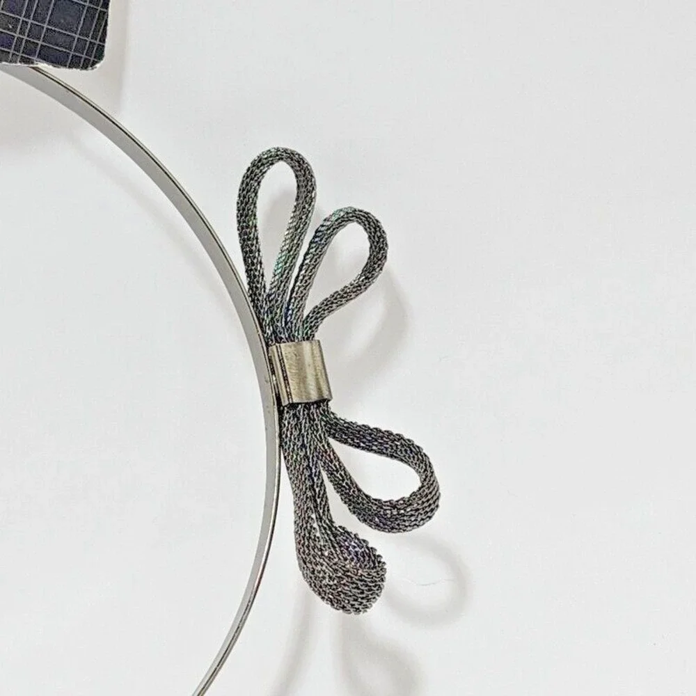 Goody Luxe Headband Gunmetal Silver Color Metal Mesh Bow - New - Item # 04703